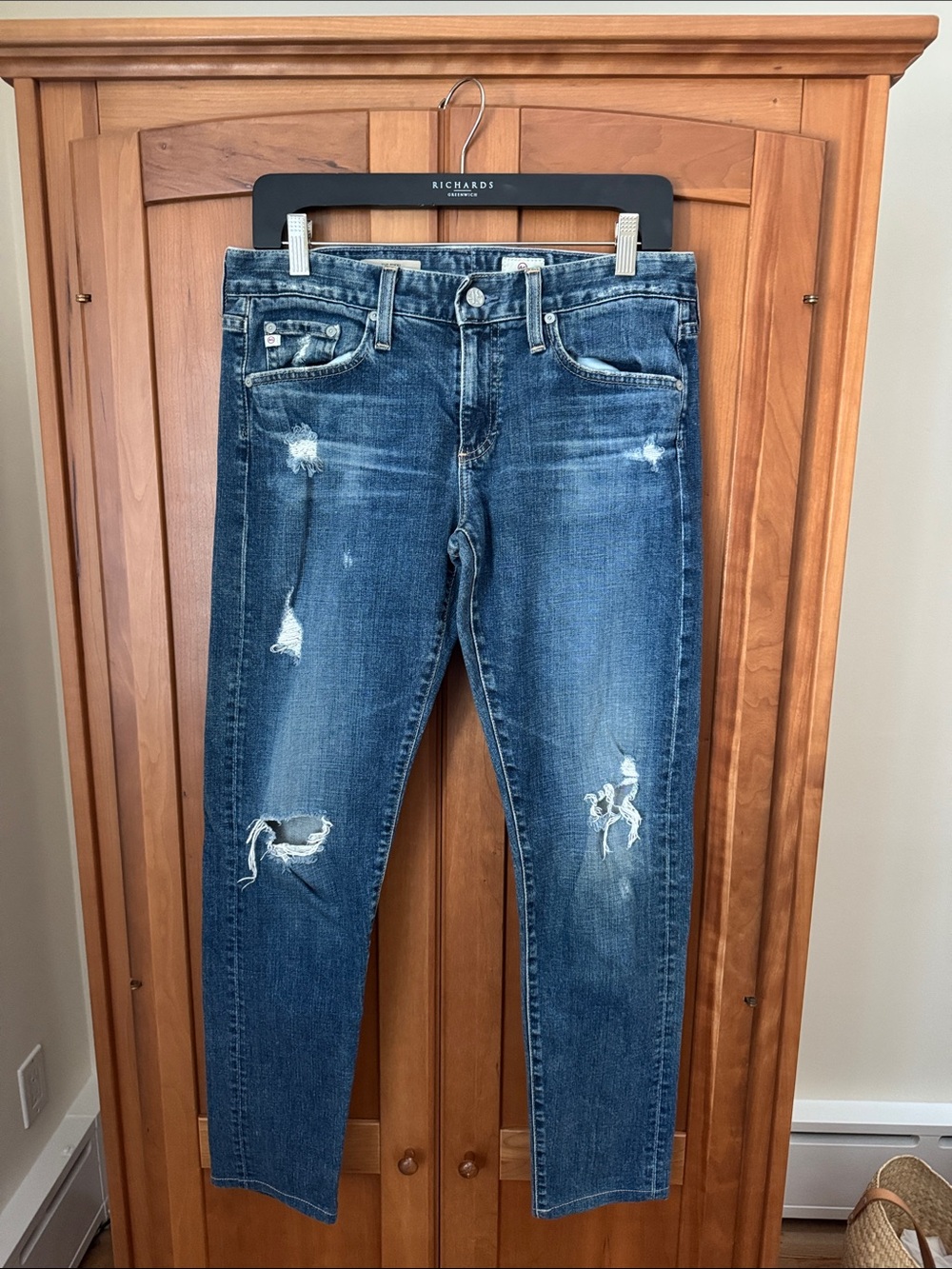 Ag Adriano Goldschmied Nikki Relaxed Slim Distressed Blue Jeans
